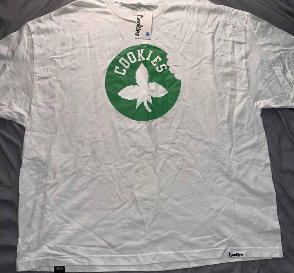 Cookies Graphic Logo Short Sleeve Crew Neck T-Shirt Men's 4X White Green